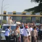 Capres nomor urut 2, Prabowo Subianto disambut ribuan masyarakat saat tiba di Medan. (Dok. TKN Prabowo Gibran)